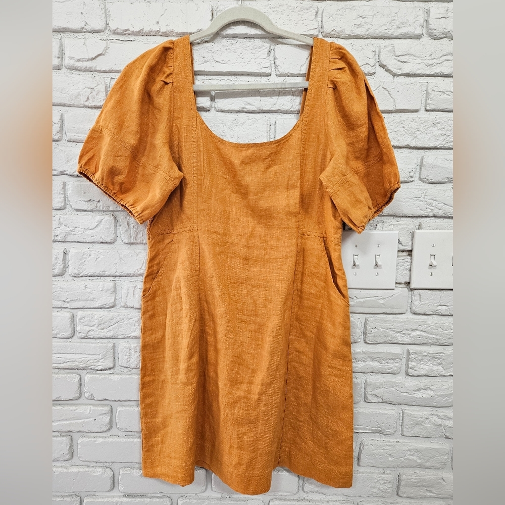 Madewell Maisie Mini Dress in yellow linen sz 12 NWT